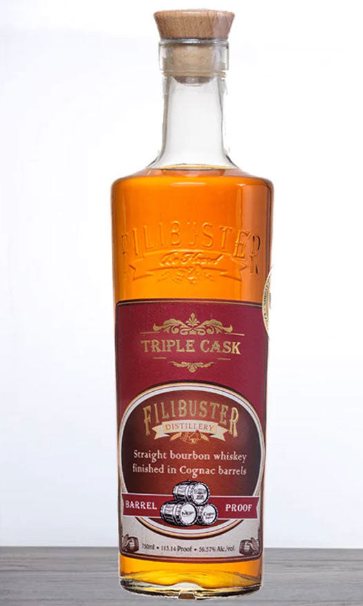 Filibuster Triple Cask Cognac Barrel Finished Bourbon Whiskey 750ml ...